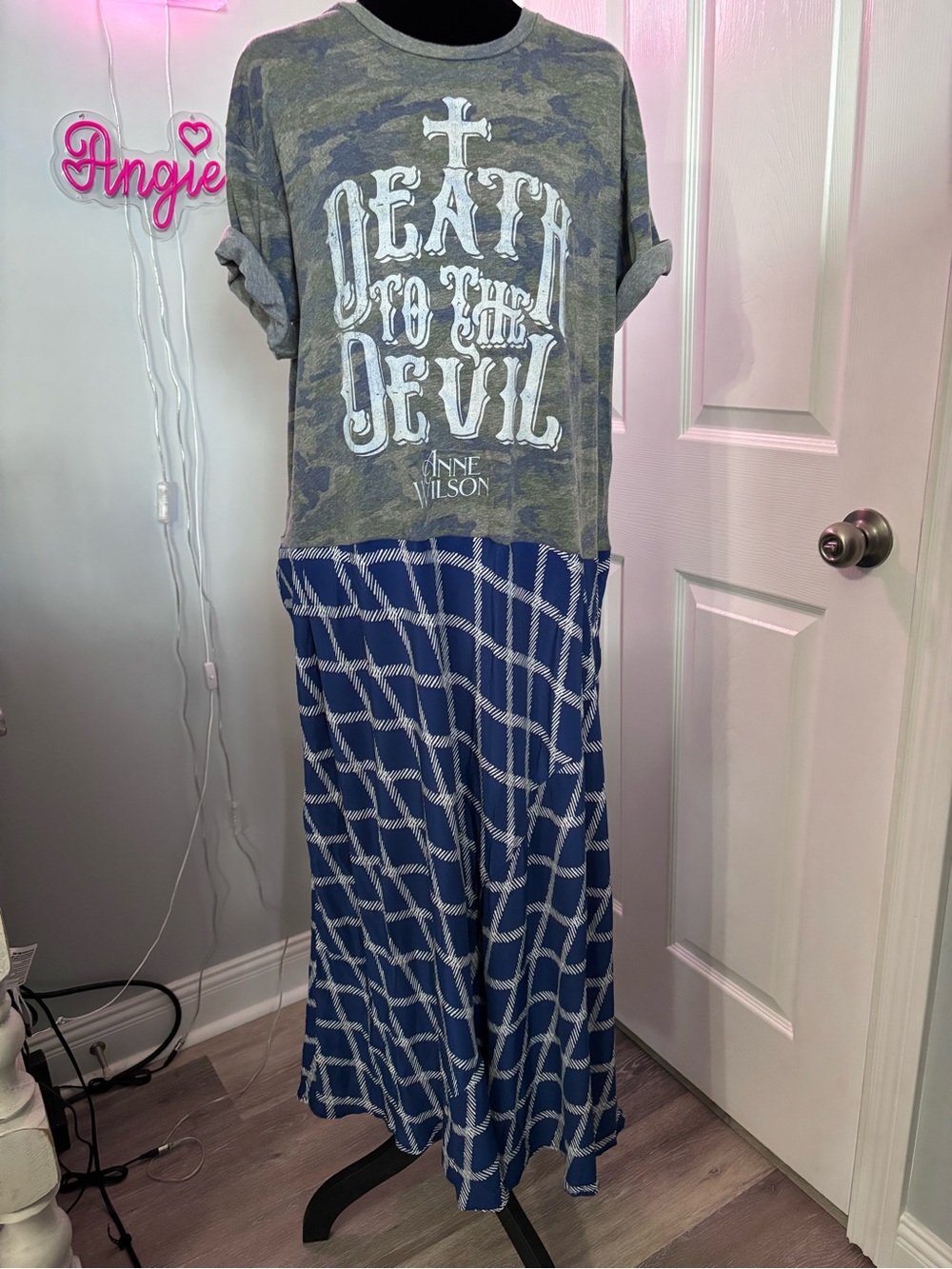 Anna Wilson "Death to the Devil" on-of-a-kind upcycled Graphic Maxi Dress sz LXL